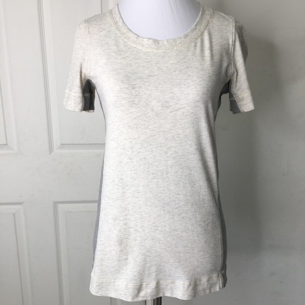 Lululemon Women's Cream Gray Color-block Short Sleeve Round Neck Top Size 4